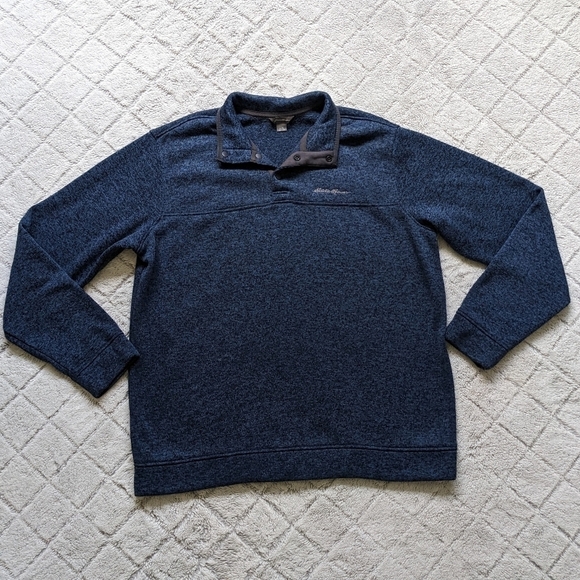 Eddie Bauer ¼ Snap Fleece Jacket Mens XL Blue Heathered Button Pullover - Picture 1 of 3